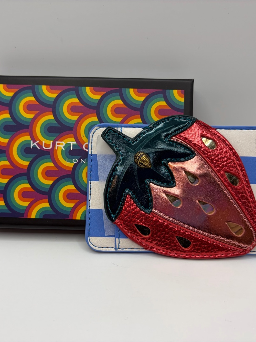 Kurt Geiger Metallic Red Strawberry Card Wallet with Green Top